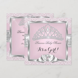 Invitation Princesse Baby shower Fille Rose Silver Lace 3
