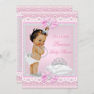Invitation Princesse Baby shower fille rose Tiara Coeur Brune