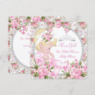 Invitation Princesse Baby shower Fille Rose Vintage Floral 3