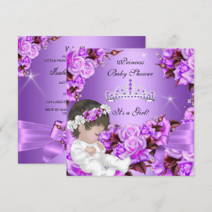 Invitation Princesse Baby shower fille rose violet Rose Bow 3