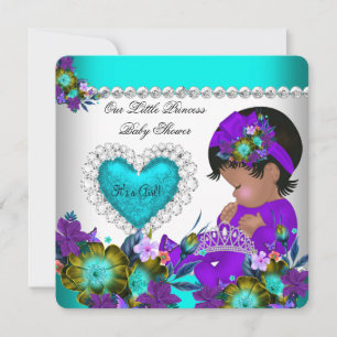 Invitation Princesse Baby shower Fille Turquoise Bleu Coeur p