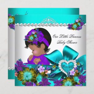 Invitation Princesse Baby shower fille Turquoise bleu pourpre
