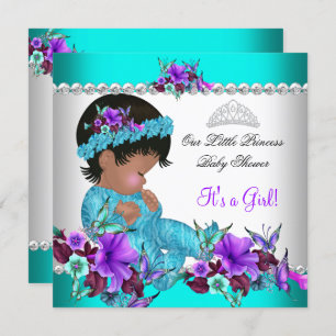 Invitation Princesse Baby shower fille Turquoise bleu pourpre