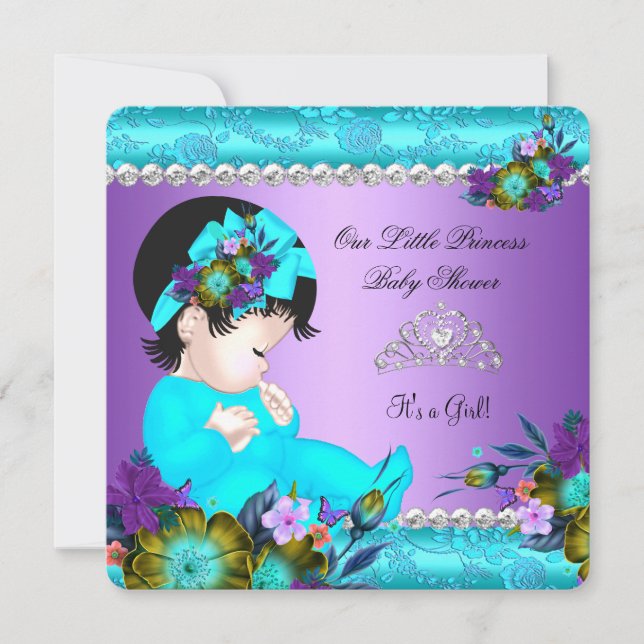Invitation Princesse Baby shower Fille Turquoise Bleu pourpre (Devant)