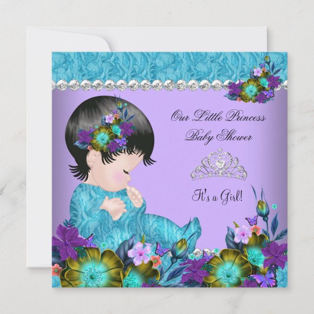 Invitation Princesse Baby shower fille Turquoise bleu pourpre (Devant)