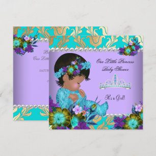 Invitation Princesse Baby shower fille Turquoise bleu violet 