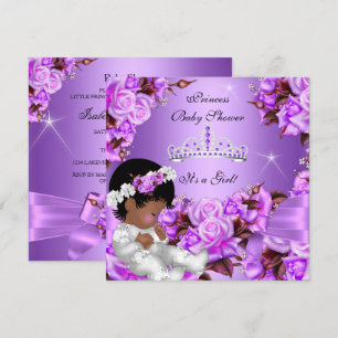 Invitation Princesse Baby shower fille violet Rose Bow 2