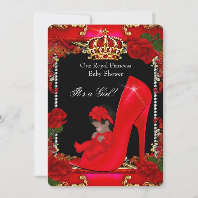Invitation Princesse Baby shower Girl Gold Rose Chaussure 2 (Devant)