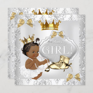 Invitation Princesse Baby shower Gold Argent Damask Ethnique