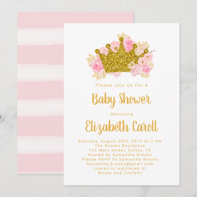 Invitation Princesse Baby shower Invitation, Baby Girl Douche (Devant / Derrière)