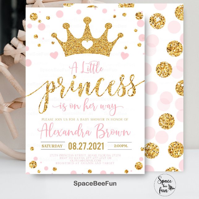 Invitation Princesse Baby shower Invitation, Petite Princesse (Princess Baby Shower Invitation, Pink and Gold Little Princess Invitations, Princess invites)