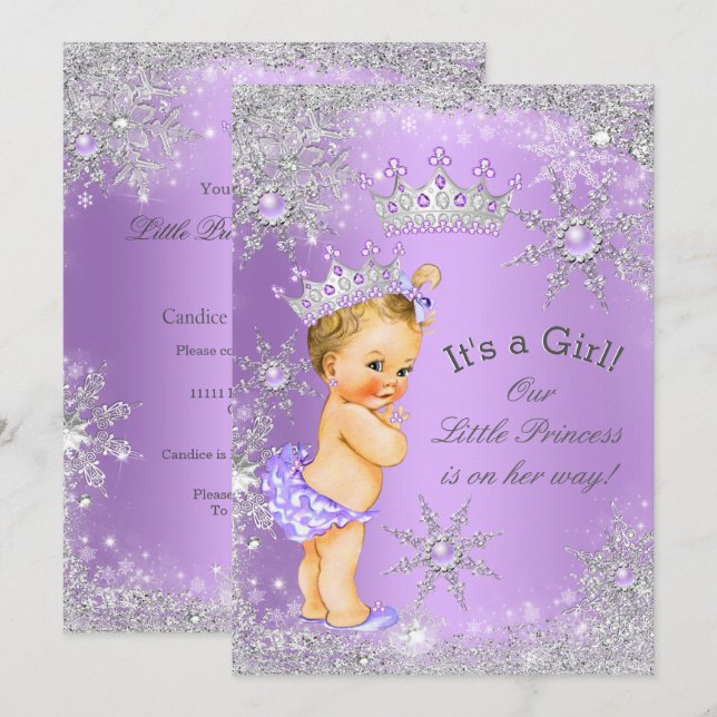 Invitation Princesse Baby shower Lavender Wonderland Blonde (Devant / Derrière)