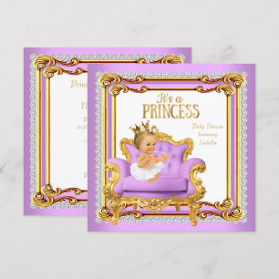 Invitation Princesse Baby shower Lilac Chaise en or rose Blon