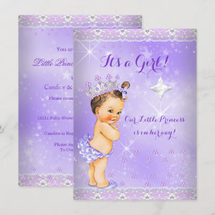 Invitation Princesse Baby Shower Lilac Lavande Diadème Brunet