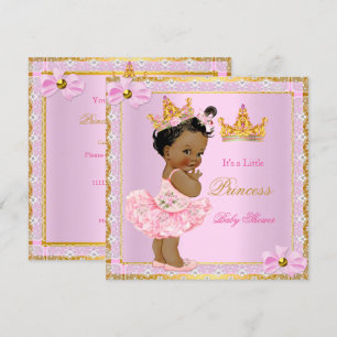 Invitation Princesse Baby shower mignonne fille rose Golden E