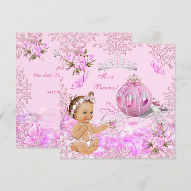 Invitation Princesse Baby shower Porte rose (Devant / Derrière)