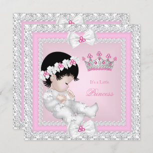 Invitation Princesse Baby shower Rose Blanc Gris Damas B