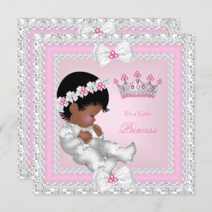 Invitation Princesse Baby shower Rose Blanc Gris Damas Ethniq