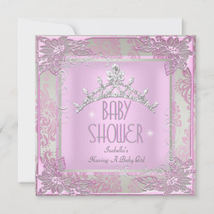 Invitation Princesse Baby shower rose Fille bébé Tiara Damask