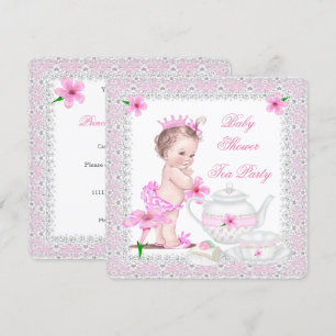 Invitation Princesse Baby shower rose Fille Tea Party