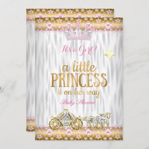Invitation Princesse Baby shower Rose Gold White Carriage