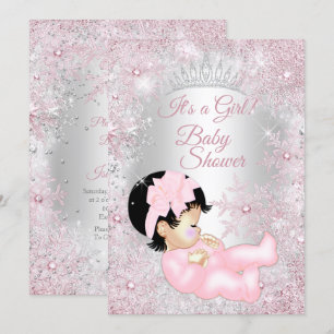 Invitation Princesse Baby shower rose hiver Wonderland