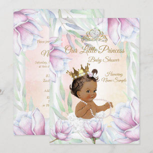 Invitation Princesse Baby shower Rose Lilac Floral Ethnic