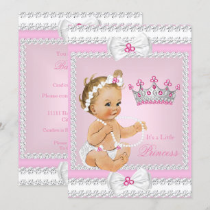 Invitation Princesse Baby shower rose perles blanches Bows Bl
