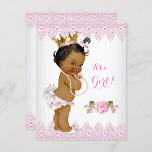 Invitation Princesse Baby shower Rose Rose dentelle blanche e