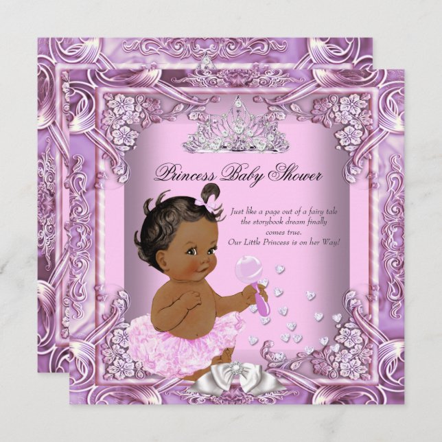Invitation Princesse Baby shower rose violet Tutu Ethnique (Devant / Derrière)