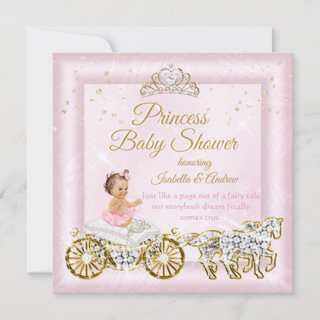 Invitation Princesse Baby shower Tiara Porte Rose (Devant)