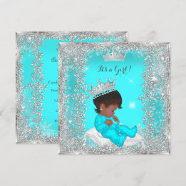 Invitation Princesse Baby shower Turquoise Argent Africain Am