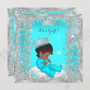 Invitation Princesse Baby shower Turquoise Argent Africain Am