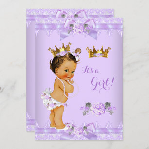 Invitation Princesse Baby shower violet Rose Lace Brunette