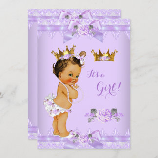 Invitation Princesse Baby shower violet Rose Lace Brunette