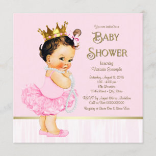 Invitation Princesse Ballerina Tutu Baby shower d'or rose