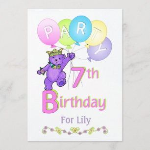 Invitation Princesse Bear 7e anniversaire Nom personnalisé du