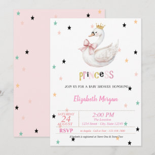 Invitation Princesse bébé cygne, Baby Shower des étoiles