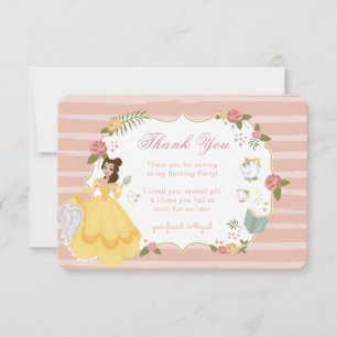Invitation Princesse Belle   Merci d'anniversaire rose