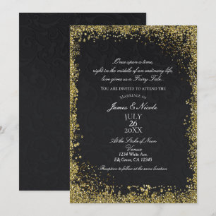 Invitation Princesse Black Damask Élégant Mariage de Conte de