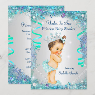 Invitation Princesse Bleue Sous La Mer Baby Shower Brunette
