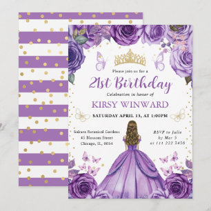 Invitation Princesse Blonde Anniversaire Robe Violette