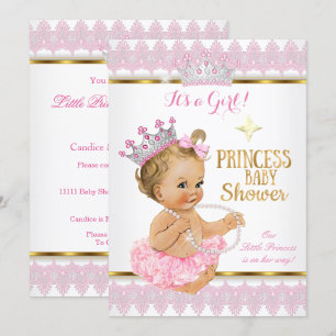 Invitation Princesse Blonde Fille Baby Shower Tutu Rose Or