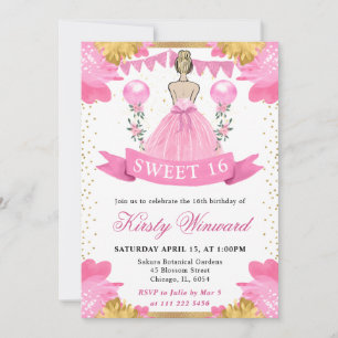 Invitation Princesse Blonde Robe Rose Douze Ans