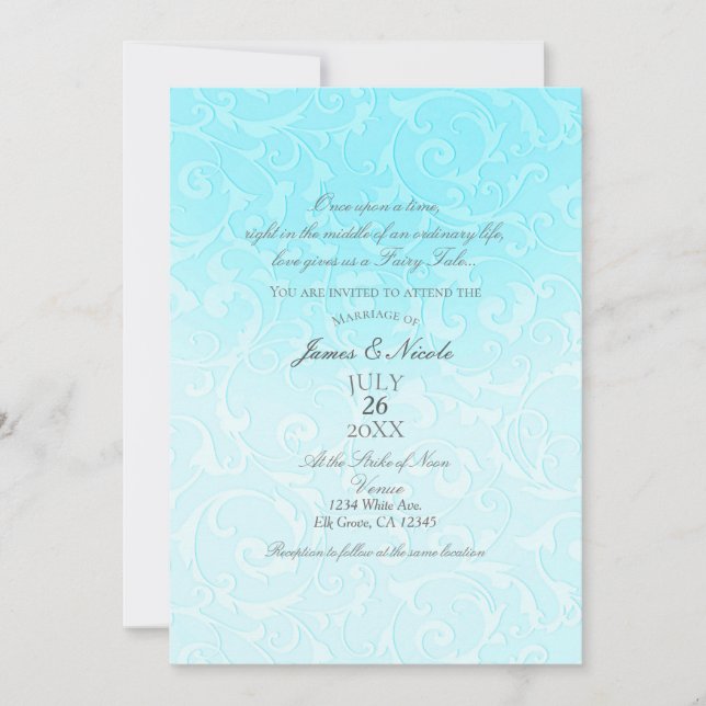 Invitation Princesse Blue Elegant Storybook Mariage (Devant)