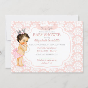 Invitation Princesse Blush Rose et Argent Baby Girl