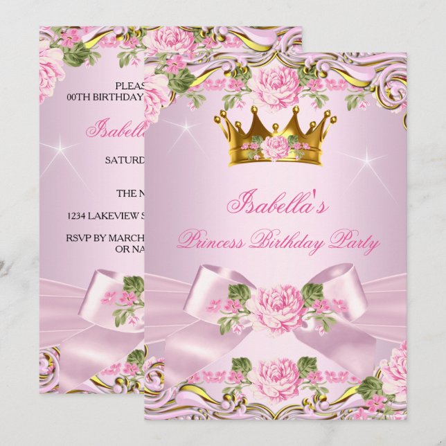 Invitation Princesse Blush Rose Roses Gold fête d'anniversair (Devant / Derrière)