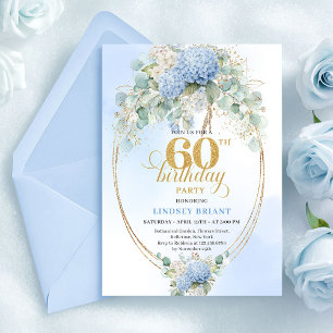 Invitation Princesse Bohemian Pastel Bleu Floral 60e Annivers