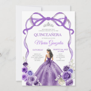 Invitation Princesse Bow pourpre Couronne argent fille Quince