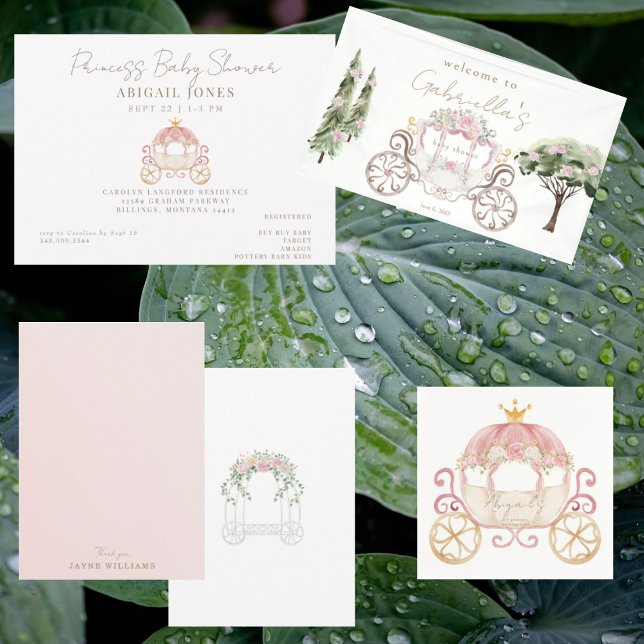 Invitation Princesse Carriage Blush Baby shower Merci (Créateur téléchargé)
